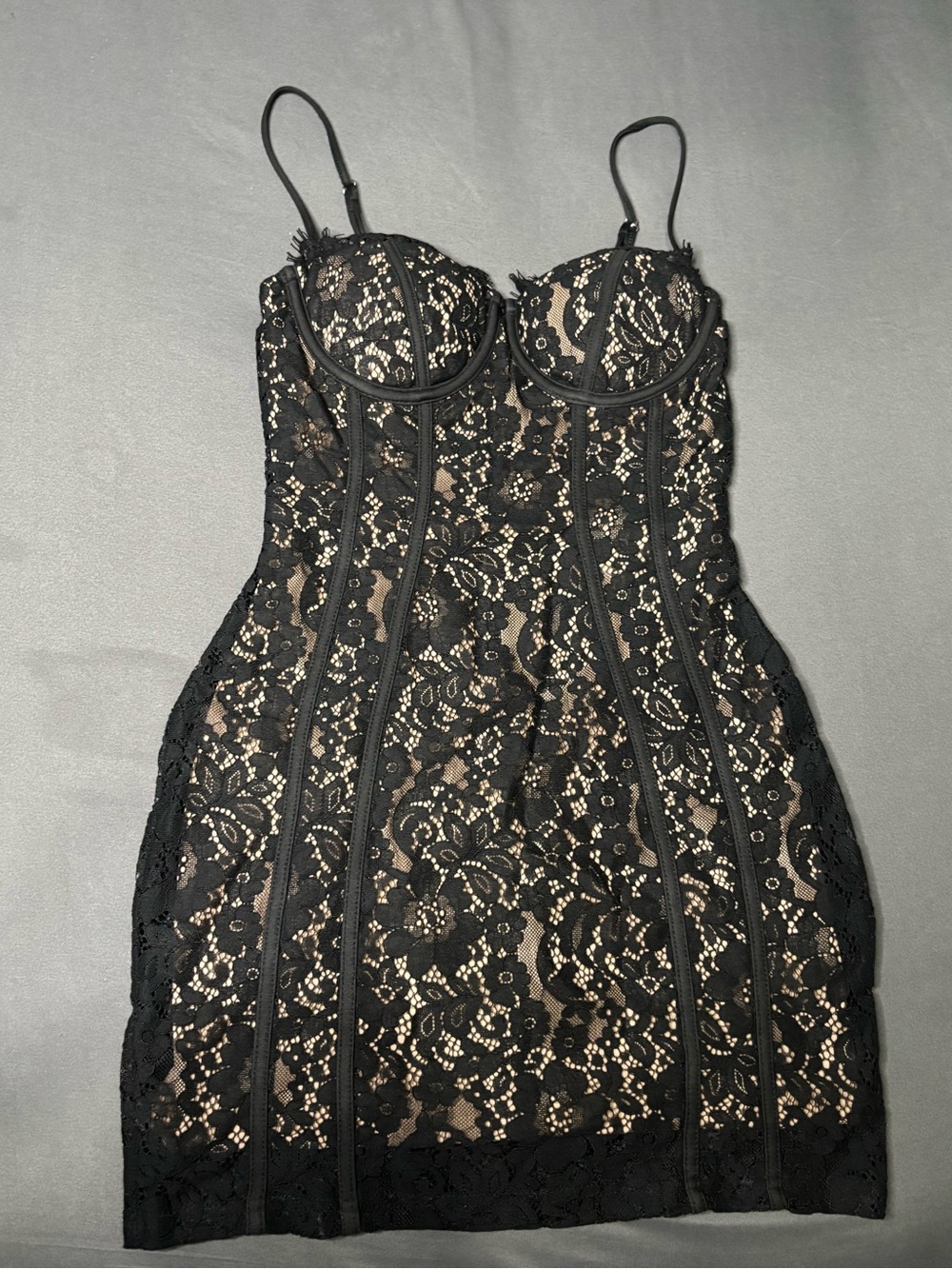 Fashion Nova Black Lace Mini Dress with Nude Lining